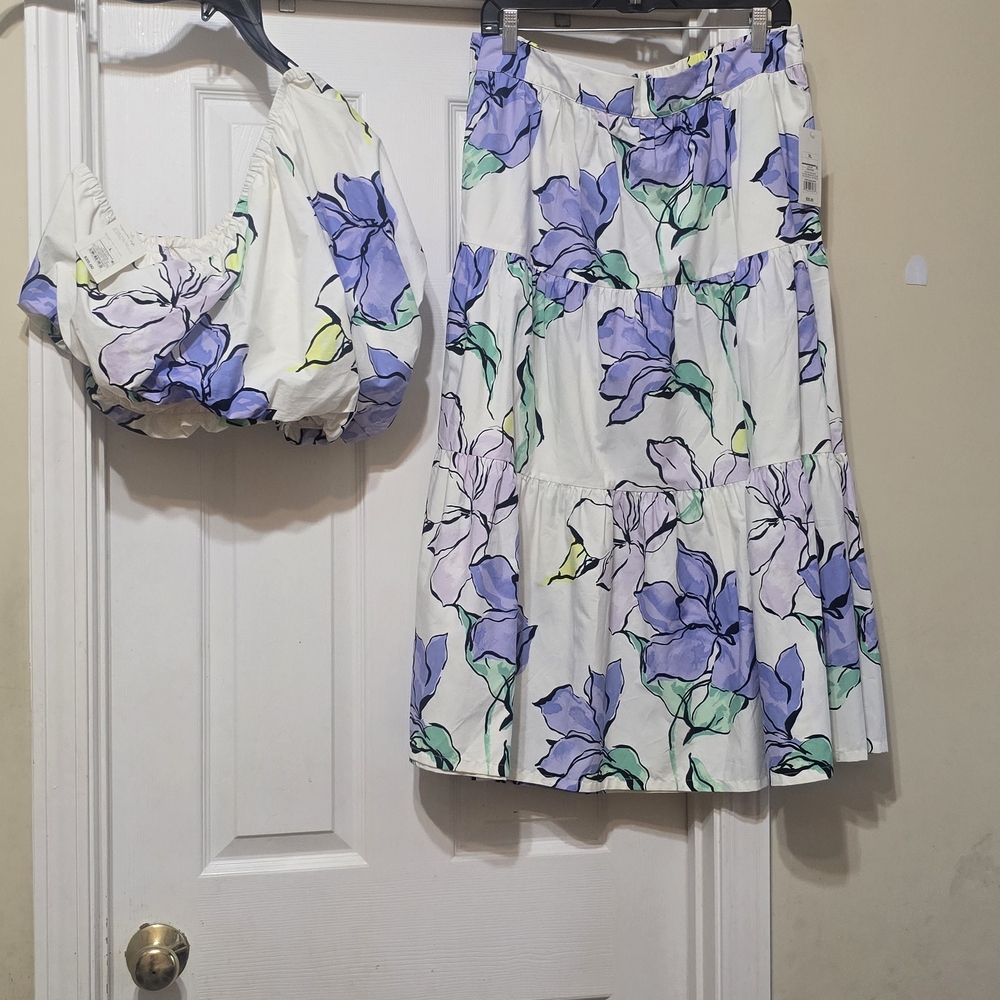 A New Day White and Purple Floral Skirt Set